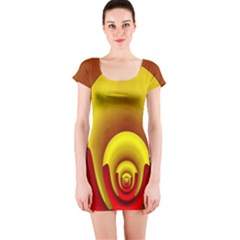 Red Gold Fractal Hypocycloid Short Sleeve Bodycon Dress by Simbadda