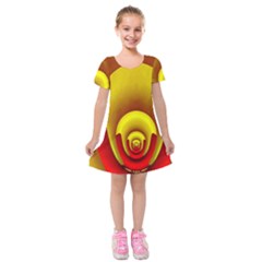 Red Gold Fractal Hypocycloid Kids  Short Sleeve Velvet Dress