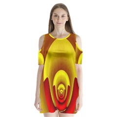 Red Gold Fractal Hypocycloid Shoulder Cutout Velvet  One Piece