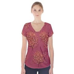 Beautiful Tree Background Pattern Short Sleeve Front Detail Top by Simbadda