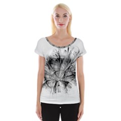 High Detailed Resembling A Flower Fractalblack Flower Women s Cap Sleeve Top by Simbadda