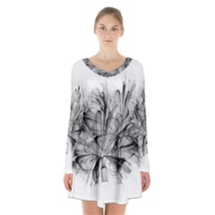 High Detailed Resembling A Flower Fractalblack Flower Long Sleeve Velvet V-neck Dress by Simbadda