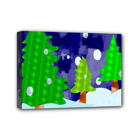 Christmas Trees And Snowy Landscape Mini Canvas 7  X 5  by Simbadda