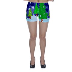 Christmas Trees And Snowy Landscape Skinny Shorts by Simbadda