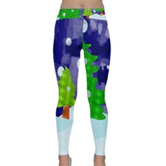 Christmas Trees And Snowy Landscape Classic Yoga Leggings by Simbadda