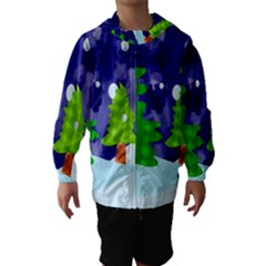 Christmas Trees And Snowy Landscape Hooded Wind Breaker (kids) by Simbadda