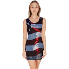 Grunge American Flag Background Sleeveless Bodycon Dress by Simbadda