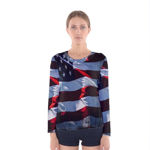 Grunge American Flag Background Women s Long Sleeve Tee by Simbadda