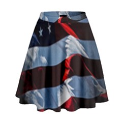 Grunge American Flag Background High Waist Skirt by Simbadda