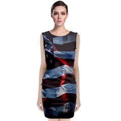 Grunge American Flag Background Sleeveless Velvet Midi Dress by Simbadda