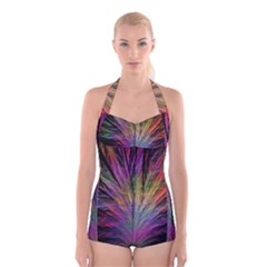 Fractal In Many Different Colours Boyleg Halter Swimsuit  by Simbadda