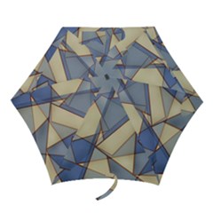 Blue And Tan Triangles Intertwine Together To Create An Abstract Background Mini Folding Umbrellas by Simbadda