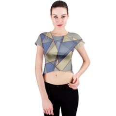 Blue And Tan Triangles Intertwine Together To Create An Abstract Background Crew Neck Crop Top by Simbadda