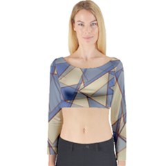 Blue And Tan Triangles Intertwine Together To Create An Abstract Background Long Sleeve Crop Top by Simbadda