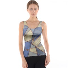 Blue And Tan Triangles Intertwine Together To Create An Abstract Background Tank Top by Simbadda