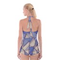 Blue And Tan Triangles Intertwine Together To Create An Abstract Background Boyleg Halter Swimsuit  View2