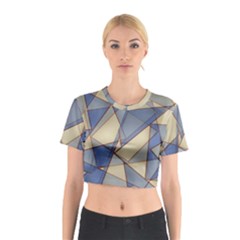 Blue And Tan Triangles Intertwine Together To Create An Abstract Background Cotton Crop Top by Simbadda