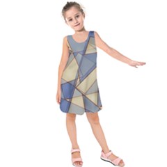 Blue And Tan Triangles Intertwine Together To Create An Abstract Background Kids  Sleeveless Dress by Simbadda