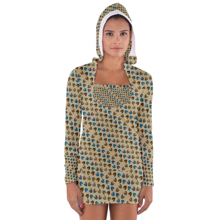 Abstract Seamless Pattern Women s Long Sleeve Hooded T-shirt