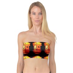 Paper Lanterns Pattern Background In Fiery Orange With A Black Background Bandeau Top by Simbadda