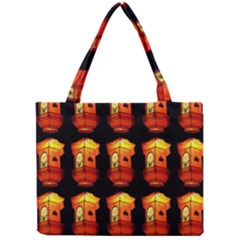 Paper Lanterns Pattern Background In Fiery Orange With A Black Background Mini Tote Bag by Simbadda