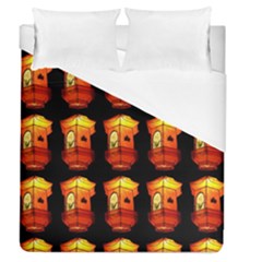 Paper Lanterns Pattern Background In Fiery Orange With A Black Background Duvet Cover (queen Size) by Simbadda