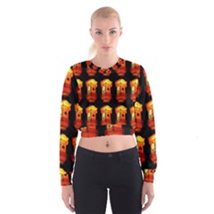 Paper Lanterns Pattern Background In Fiery Orange With A Black Background Women s Cropped Sweatshirt by Simbadda