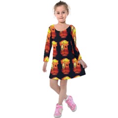 Paper Lanterns Pattern Background In Fiery Orange With A Black Background Kids  Long Sleeve Velvet Dress by Simbadda