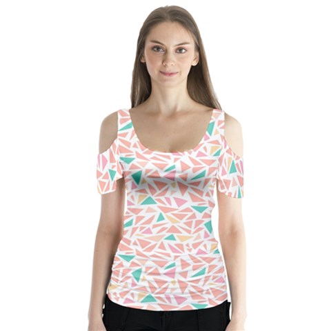 Geometric Abstract Triangles Background Butterfly Sleeve Cutout Tee  by Simbadda