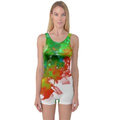 Digitally Painted Messy Paint Background Texture One Piece Boyleg Swimsuit by Simbadda