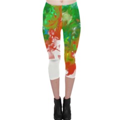 Digitally Painted Messy Paint Background Texture Capri Leggings  by Simbadda