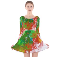 Digitally Painted Messy Paint Background Texture Long Sleeve Velvet Skater Dress by Simbadda