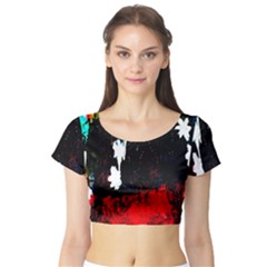 Grunge Abstract In Dark Short Sleeve Crop Top (tight Fit) by Simbadda