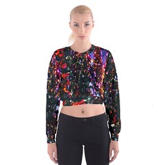 Lit Christmas Trees Prelit Creating A Colorful Pattern Women s Cropped Sweatshirt by Simbadda