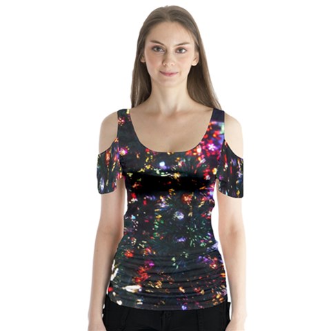 Lit Christmas Trees Prelit Creating A Colorful Pattern Butterfly Sleeve Cutout Tee  by Simbadda