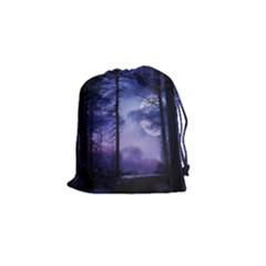 Moonlit A Forest At Night With A Full Moon Drawstring Pouches (small)  by Simbadda