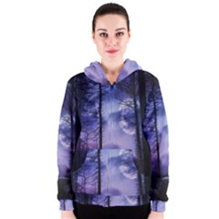 Moonlit A Forest At Night With A Full Moon Women s Zipper Hoodie by Simbadda