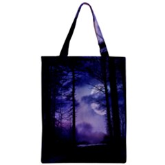 Moonlit A Forest At Night With A Full Moon Zipper Classic Tote Bag by Simbadda