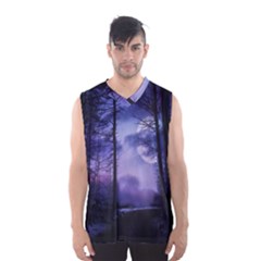 Moonlit A Forest At Night With A Full Moon Men s Basketball Tank Top by Simbadda