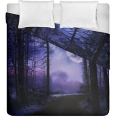 Moonlit A Forest At Night With A Full Moon Duvet Cover Double Side (king Size) by Simbadda