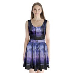 Moonlit A Forest At Night With A Full Moon Split Back Mini Dress  by Simbadda