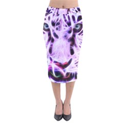 Fractal Wire White Tiger Velvet Midi Pencil Skirt