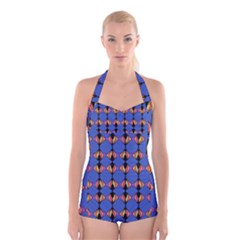 Abstract Lines Seamless Pattern Boyleg Halter Swimsuit  by Simbadda