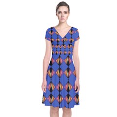 Abstract Lines Seamless Pattern Short Sleeve Front Wrap Dress by Simbadda