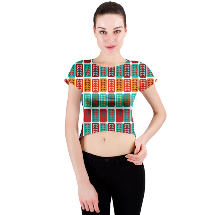 Bricks Abstract Seamless Pattern Crew Neck Crop Top