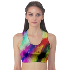 Colorful Abstract Paint Splats Background Sports Bra by Simbadda