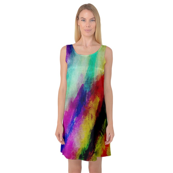 Colorful Abstract Paint Splats Background Sleeveless Satin Nightdress