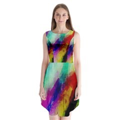 Colorful Abstract Paint Splats Background Sleeveless Chiffon Dress   by Simbadda