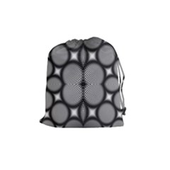 Mirror Of Black And White Fractal Texture Drawstring Pouches (medium)  by Simbadda