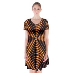 Fractal Pattern Of Fire Color Short Sleeve V-neck Flare Dress by Simbadda